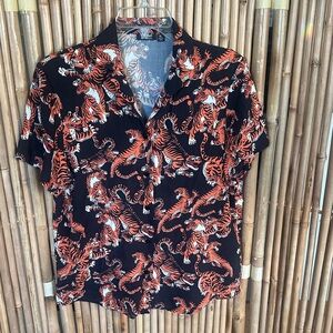 Tiger Print Button Down Shirt